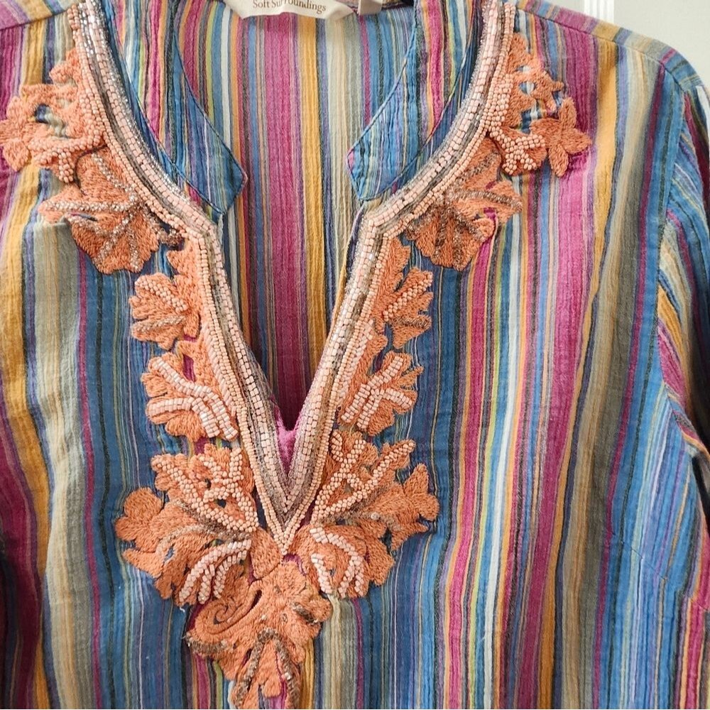 Colorful Striped SOFT SURROUNDINGS Tunic with Embroidered Details
